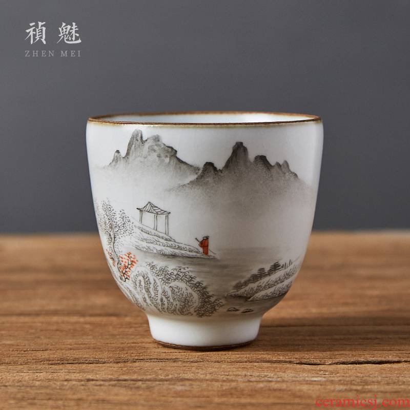 Shot incarnate your up hand - made ink landscape of jingdezhen ceramic kung fu tea set personal single sample tea cup cup masters cup