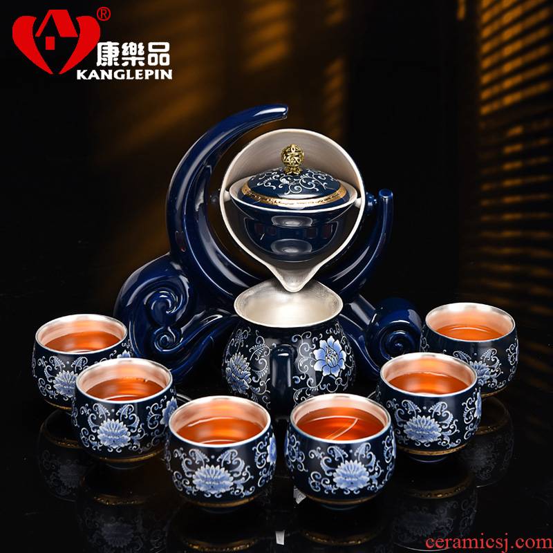 Recreational product automatic kung fu tea set flush pot of tea tasted silver gilding lazy person suits for home sitting room of jingdezhen tea service