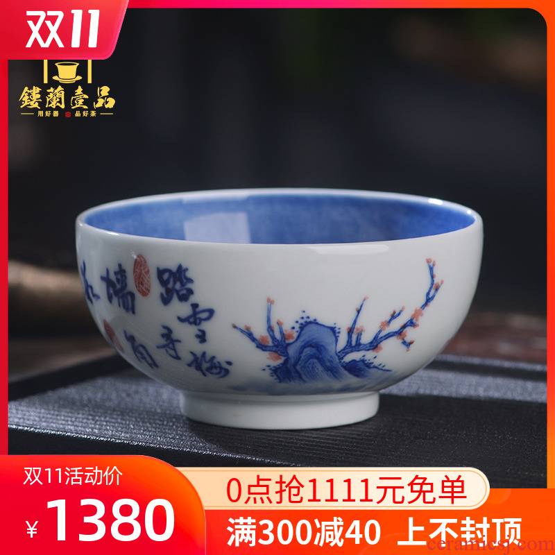 Jingdezhen ceramic find mei poetry stick through the snow all hand - made porcelain painting masters cup large - sized kung fu tea cup single CPU