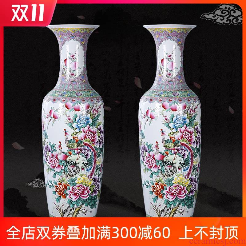 Jingdezhen ceramics landing large vases, hand - made pastel phoenix peony home furnishing articles furnishing articles Chinese style living room