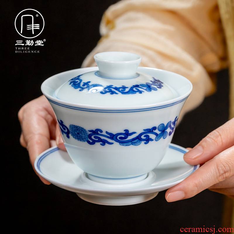 The three frequently tureen of jingdezhen ceramic cups kung fu tea tea hand - made thriving S13017