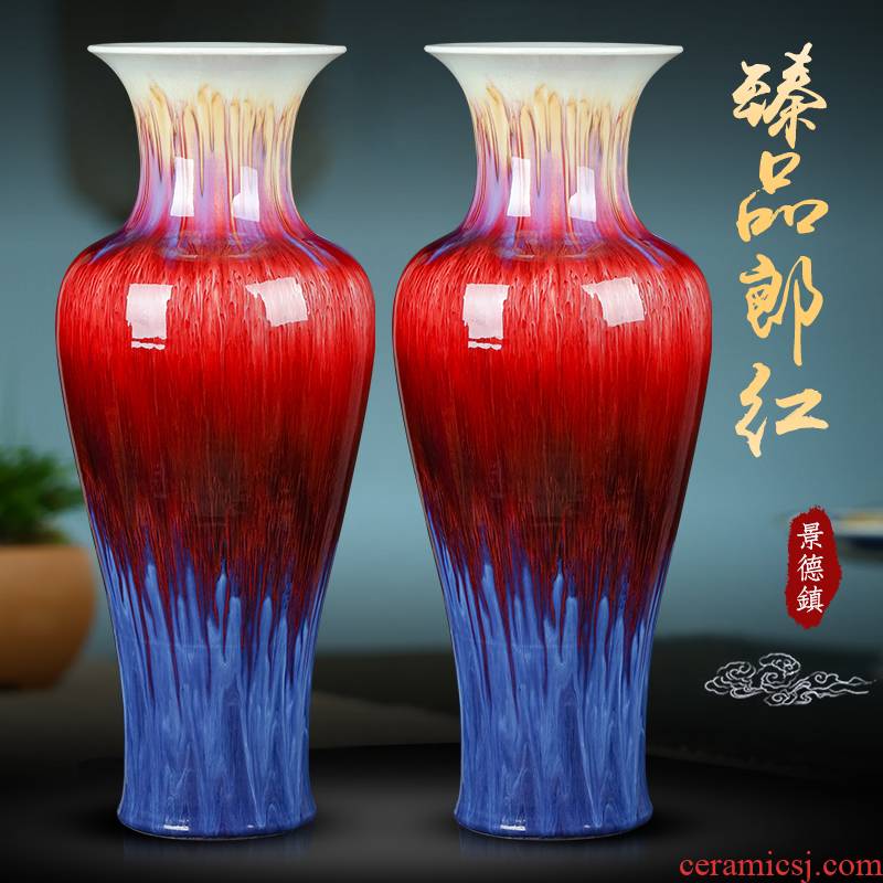 Jingdezhen ceramics big vase ruby red flower arrangement sitting room ground large opening of Chinese style household adornment furnishing articles