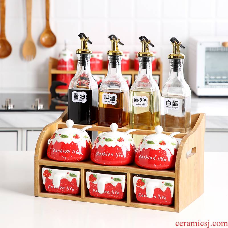 Ceramic sauce seasoning box canners flavor pot set combination kitchen household put salt tank oil suits for