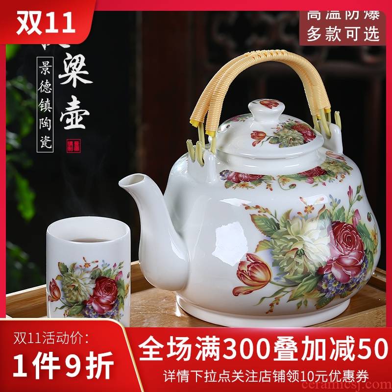 Jingdezhen ceramic teapot single pot of domestic large teapot old girder of blue and white porcelain pot of tea set high temperature to hold