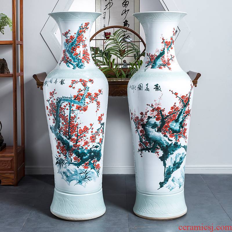 Jingdezhen ceramics big vase hand - made porcelain of flos mume 1 meter high ground large sitting room adornment is placed