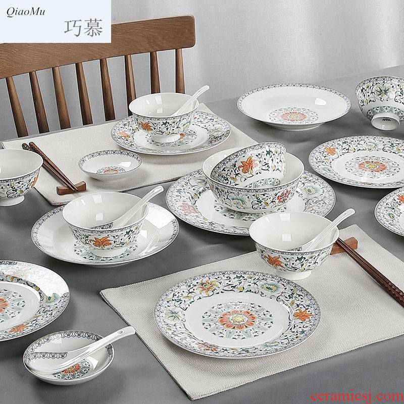 Qiao mu jingdezhen Chinese famille rose home use plate suit new ipads porcelain - glazed in dinner suit