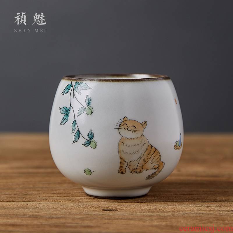 Shot incarnate your up hand - made the cat jingdezhen ceramic cups kung fu tea master sample tea cup cup personal single CPU