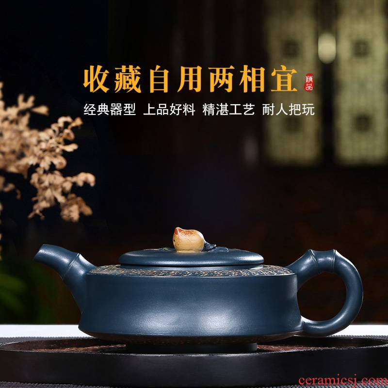 "Shadow enjoy" yixing are it by pure manual undressed ore green painting bamboo peach pot teapot tea set of the republic of China