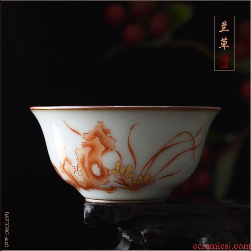 Hundreds of hong up with alum red paint orchid master cup single CPU jingdezhen teacups hand - made goldfish sample tea cup bowl
