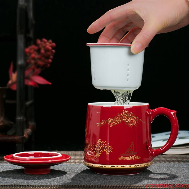 Jingdezhen ceramic large capacity filter cup office cup of household appliance with the tea cup single gift box packaging