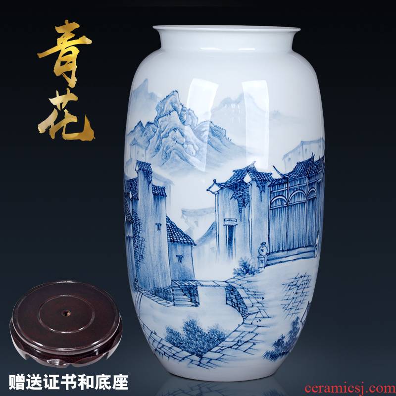 Creative large Chinese blue and white porcelain vase furnishing articles with sitting room 50 cm high TV ark, decorative porcelain of jingdezhen to restore ancient ways
