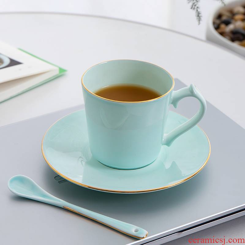 Ceramic coffee cup small European - style key-2 luxury celadon afternoon tea cup up phnom penh dish delicate spoon office coffee cup