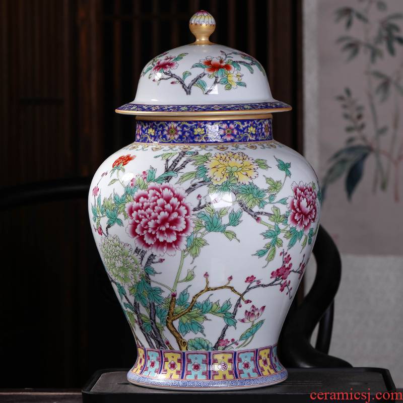General archaize of jingdezhen ceramics powder enamel tank storage tank with cover household of Chinese style household decorates sitting room furnishing articles