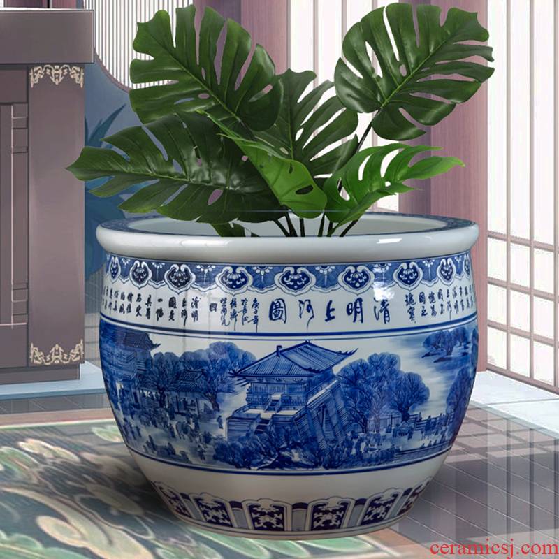 Jingdezhen ceramic tank water lily lotus basin cycas bonsai trees keep flower pot painting and calligraphy cylinder garden furnishing articles