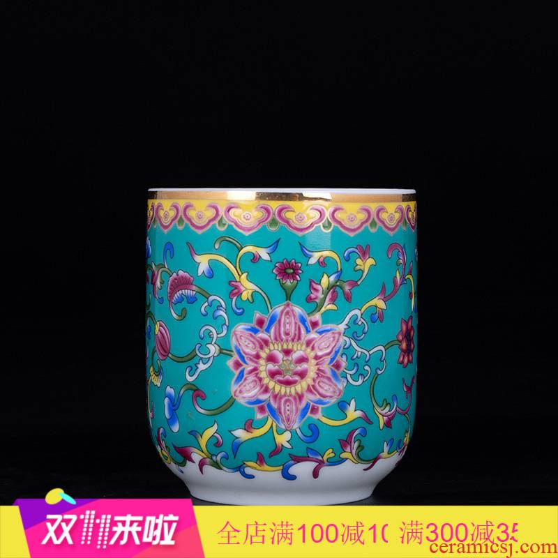 Poly real scene kung fu tea cups of jingdezhen ceramic cup with single with blue water household sample tea cup tea cup