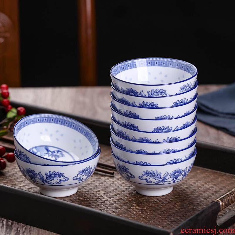 10 a to jingdezhen domestic rice bowls ceramic tableware for a single job dishes suit blue and white and exquisite dishes