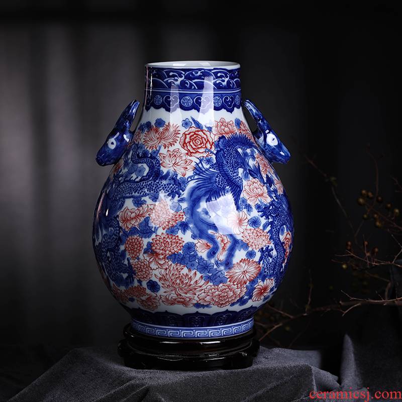 Jingdezhen blue and white porcelain vase furnishing articles sitting room of the new Chinese style household ceramics TV ark, porch decoration decoration