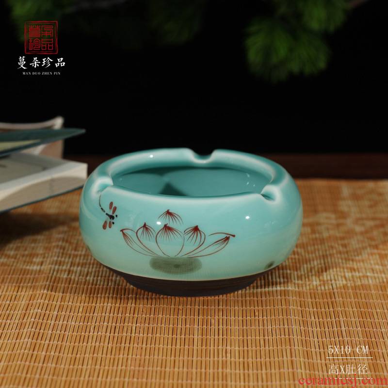Jingdezhen elegant celadon shadow green ceramic ashtray environmental ashtray elegant and simple but elegant ceramic ashtray