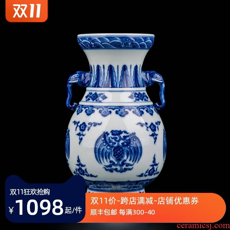 Ceramic vase furnishing articles sitting room adornment jingdezhen porcelain antique flower arranging innovative new Chinese style wood porcelain bottles