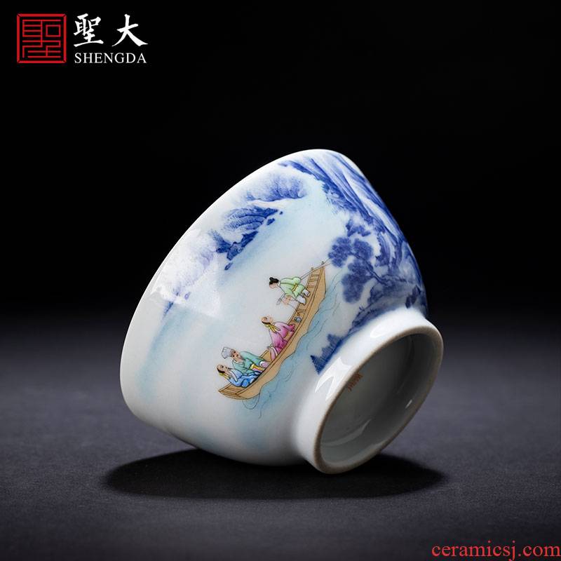 Holy big ceramic kung fu masters cup hand - made porcelain cups bucket pastel white water rafting masters cup of jingdezhen tea service by hand