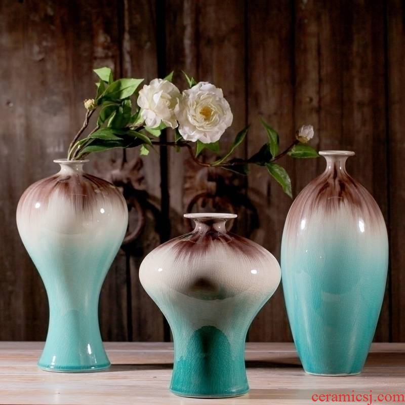 Jingdezhen ceramics up ice crack glaze vase three - piece home furnishing articles I sitting room adornment