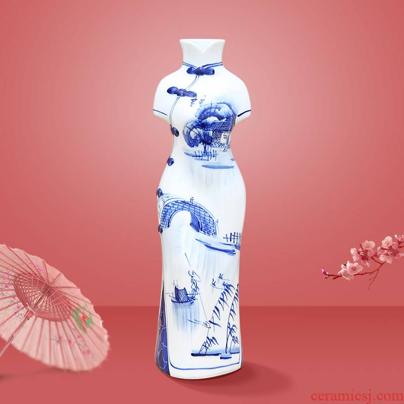 Blue and white porcelain of jingdezhen ceramics cheongsam beauty furnishing articles creative gifts crafts home sitting room adornment