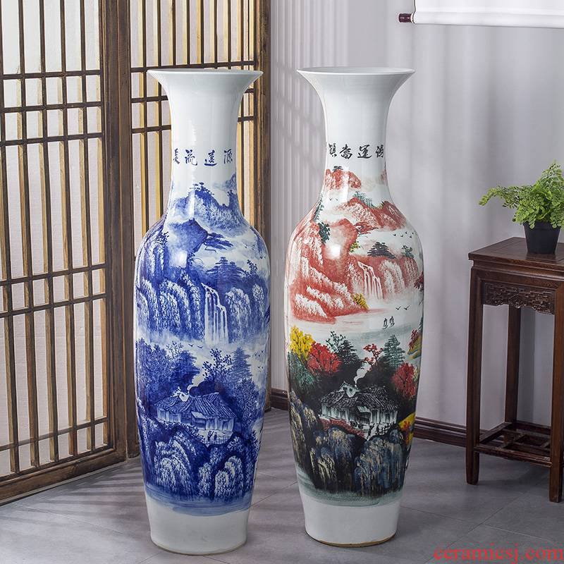 Jingdezhen ceramic large antique hand - made sitting room place decoration of Chinese style household adornment of blue and white porcelain vase