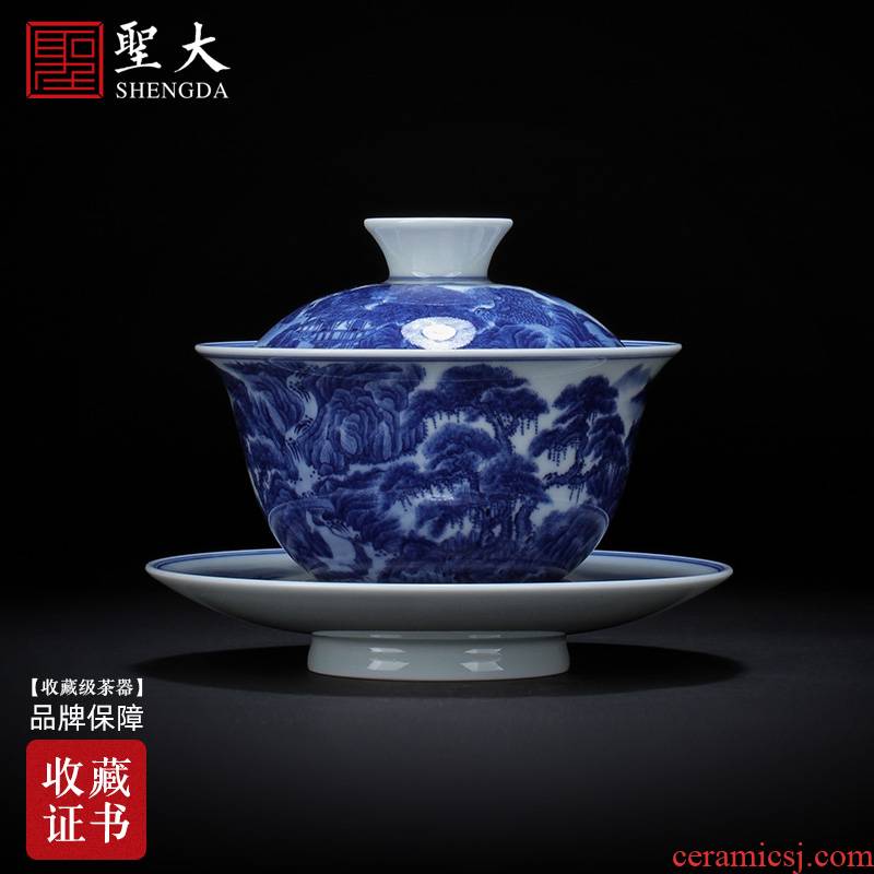 St large ceramic three tureen hand - made heavy blue on figure tureen tea bowl full manual of jingdezhen tea service