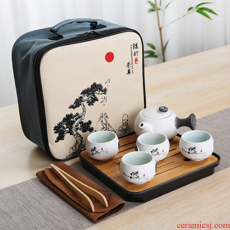 Ceramic is suing travel kung fu tea set suit portable bag contracted with snow a pot of four cups of custom wholesale