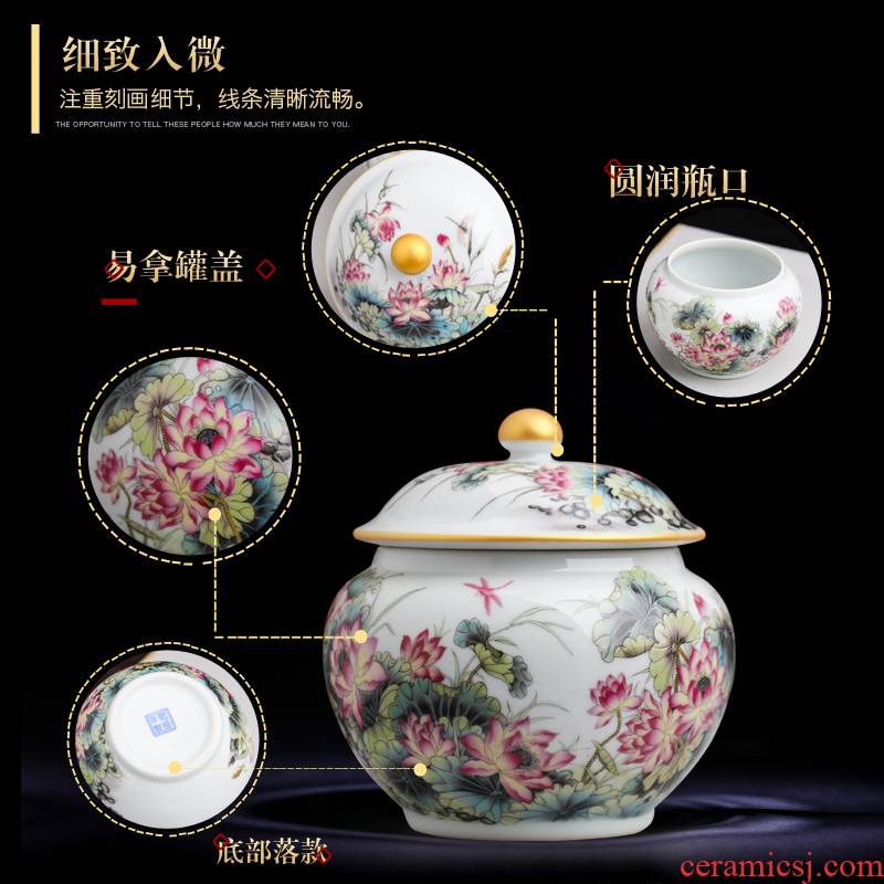 Jingdezhen ceramics tea canners trumpet a kilo of household puer tea to wake tea storage tanks with cover POTS