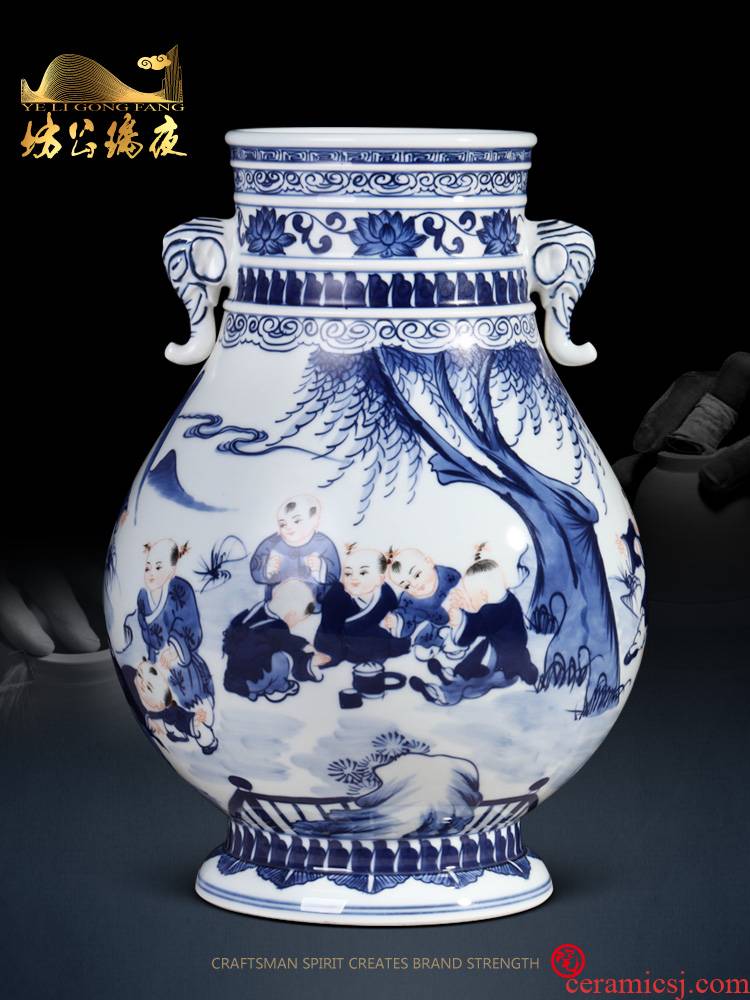 Jingdezhen ceramics imitation the qing emperor kangxi tong qu ears trunk vase Chinese flower arranging sitting room adornment is placed