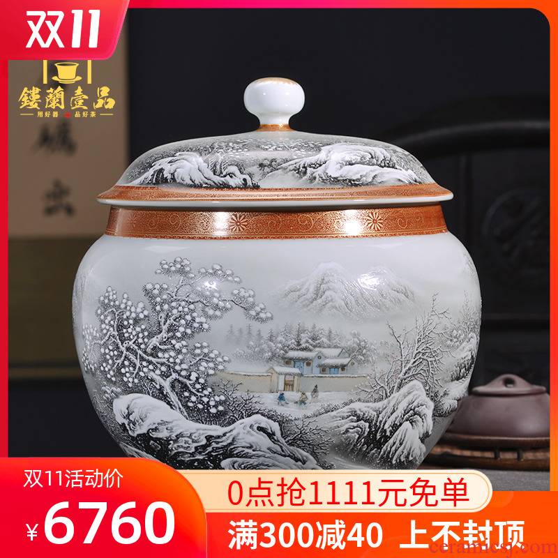 Jingdezhen ceramic manual color ink paint a snow did receive wake receives domestic tea caddy fixings seal