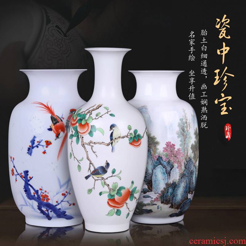 Large famous jingdezhen ceramic vase hand - made Chinese style household living room TV ark, furnishing articles handicraft ornament