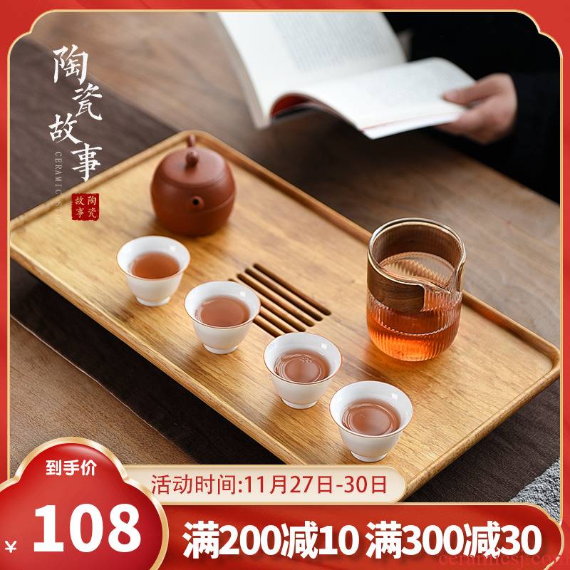 Ceramic plate of Japanese bamboo tea tray was drop story solid wood tea sea household water pumping pull small dry tea table