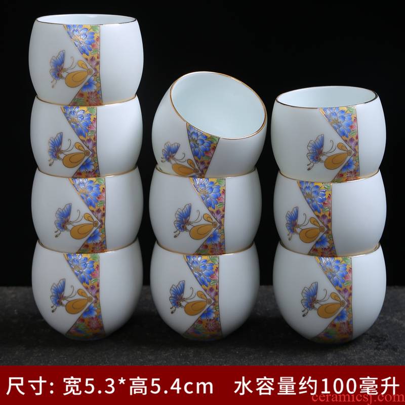 White porcelain up kung fu tea set ceramic cups large cup six household contracted celadon tea taking master CPU