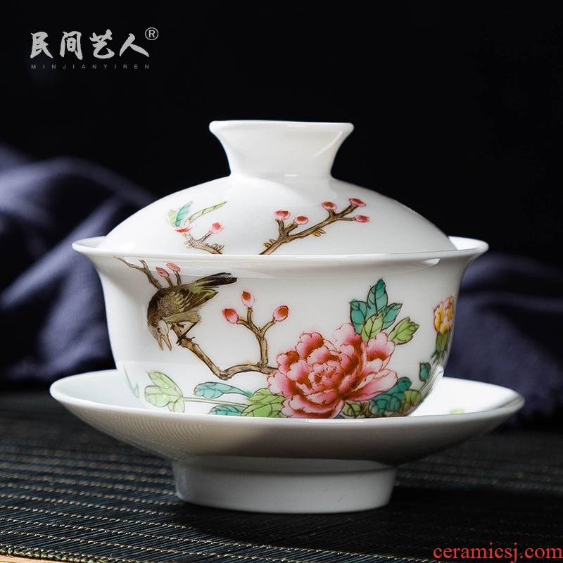 Hand - made powder enamel tureen jingdezhen ceramic only three finger bowl bowl of kung fu tea cup large porcelain