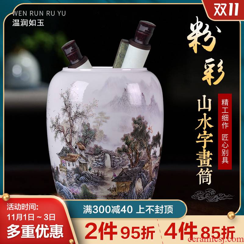 Jingdezhen ceramics quiver big vase Chinese painting and calligraphy cylinder scroll cylinder sitting room ground adornment is placed on the study