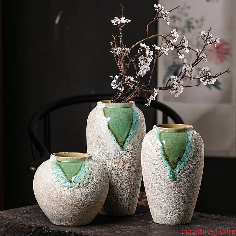 New Chinese style restoring ancient ways of jingdezhen ceramics creative household adornment manual crackle three - piece vase furnishing articles