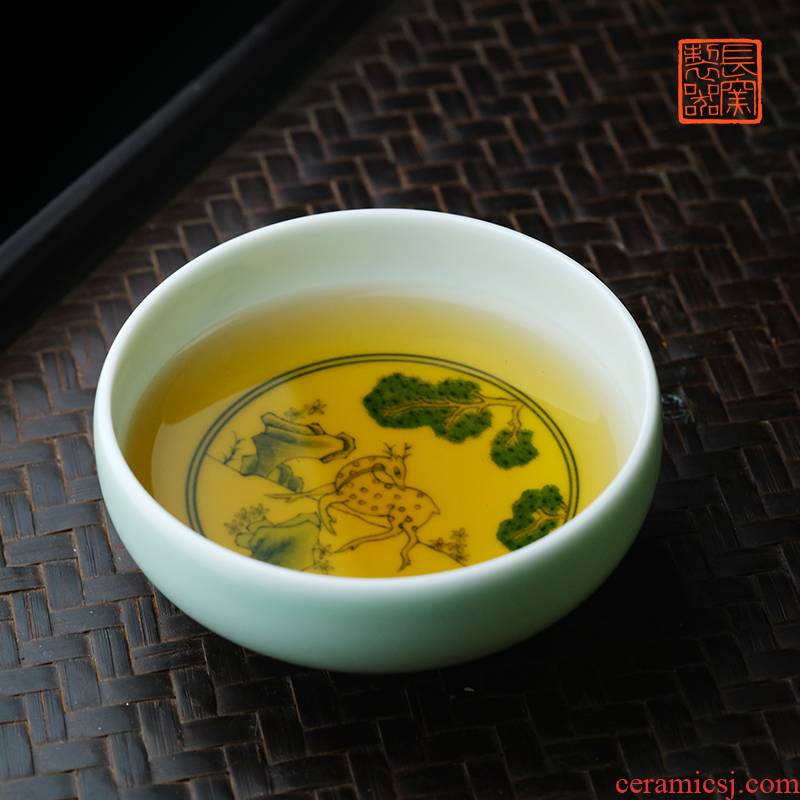 Offered home - cooked ju long up controller yongzheng blue glaze color bucket deer cup of jingdezhen manual hand - made master cup tea set