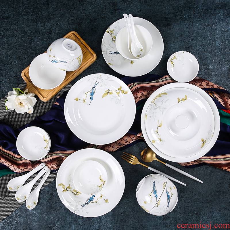 The spirit of green shadow enjoy 】 【 Chinese ipads porcelain tableware suit ceramic home dishes suit six people YQ