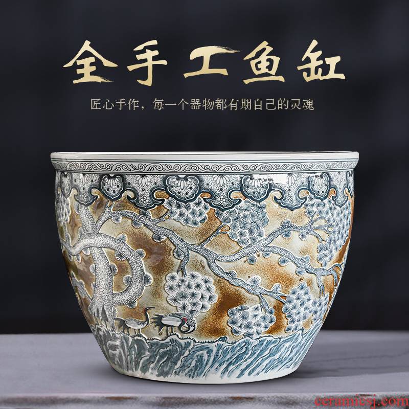 Heavy packages mailed jingdezhen ceramic 1 meter goldfish bowl the tortoise cylinder courtyard home water lily lotus sitting room adornment