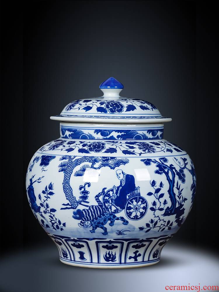 Jingdezhen ceramics antique blue - and - white guiguzi down storage tank with cover general pot vase furnishing articles ornaments
