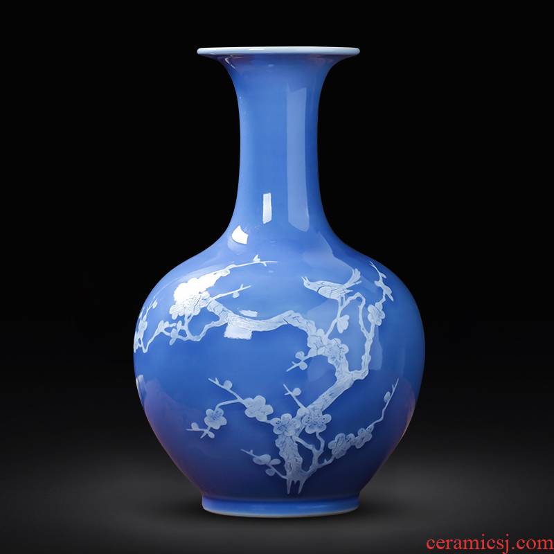Jingdezhen ceramics blue vase flower arrangement sitting room adornment rich ancient frame of Chinese style household crafts porcelain furnishing articles