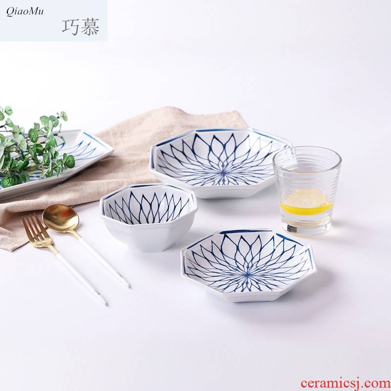 Qiao mu Japanese creativity tableware rectangle plate steak plate retro fruit bowl ceramic dish plate household the rising sun