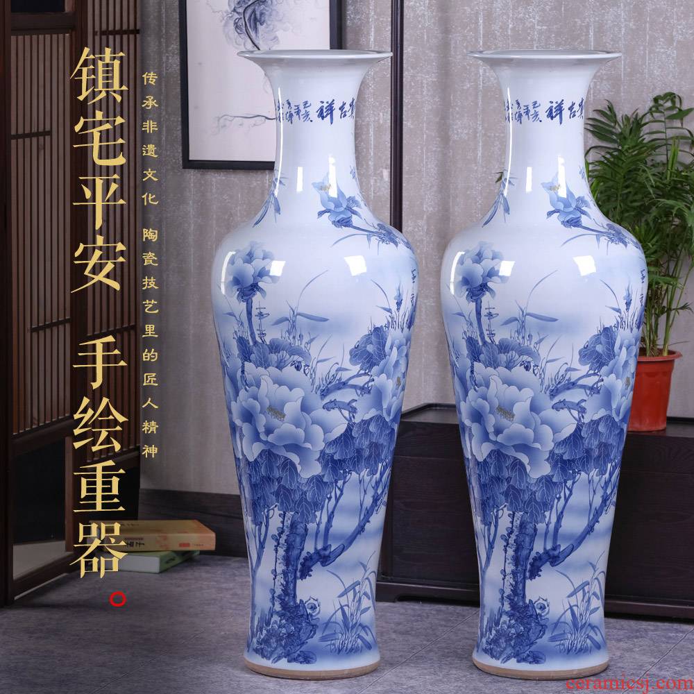 Jingdezhen ceramic Chinese hand - made porcelain landing big vase peony sitting room place hotel opening housewarming gift