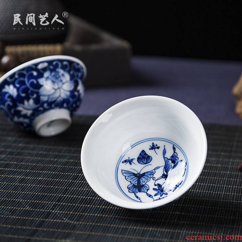 Hand - made ceramic cup butterfly kung fu tea set sample tea cup them thin body red tea cups master cup single CPU