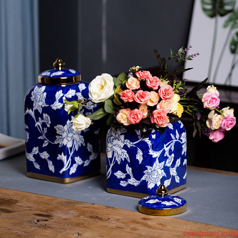 Jingdezhen ceramics kangxi archaize general blue and white porcelain jar of hand - made of vases, new Chinese style living room decorations furnishing articles