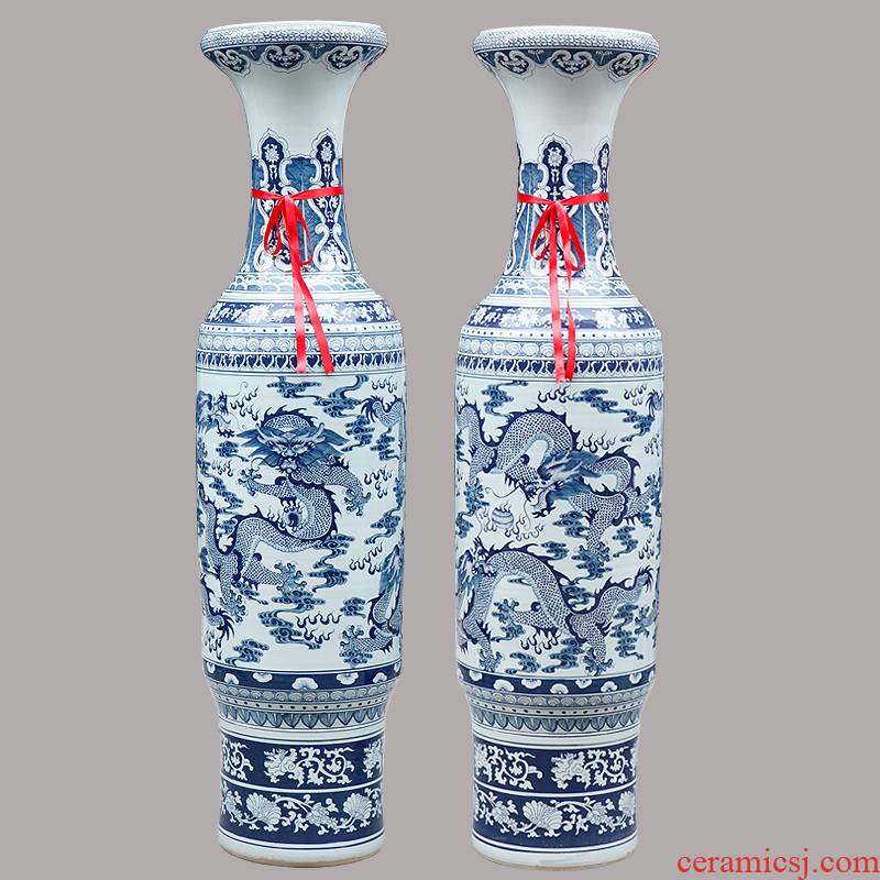 208 jingdezhen blue and white porcelain painting manually dragon in the day of opening taking 1.8 meters 2.2 meters of large vase