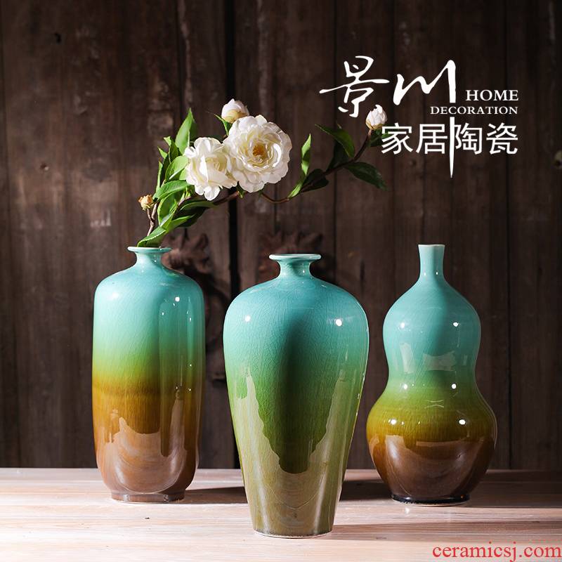 Jingdezhen ceramics up crack glaze vase three - piece home furnishing articles mesa of I sitting room adornment