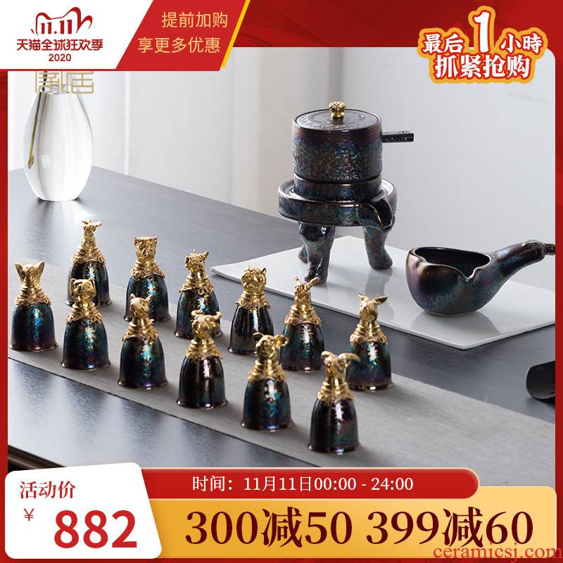 , tea set suit household jingdezhen ceramic high - grade stone mill lazy people make tea, Chinese zodiac kung fu tea cups